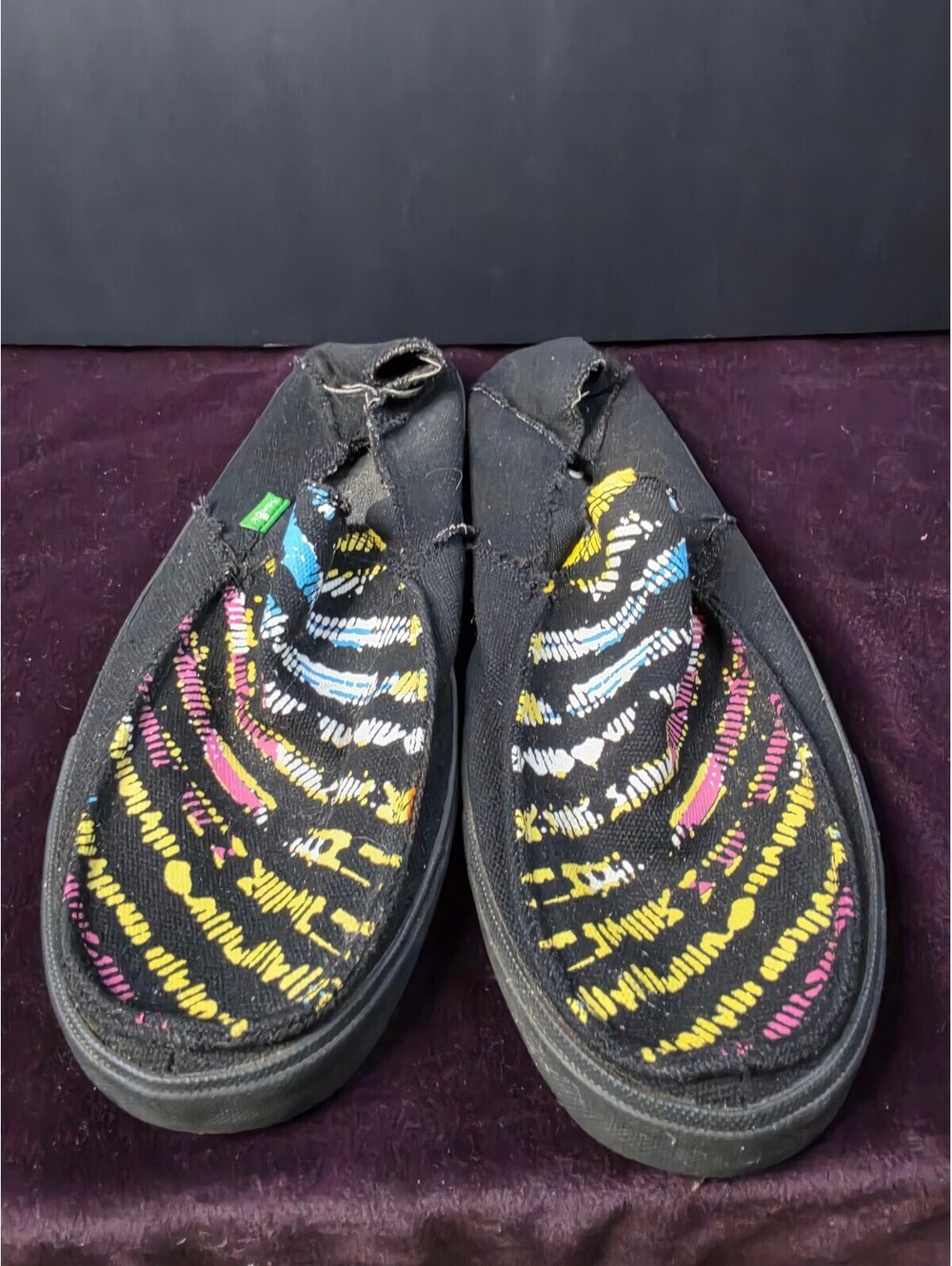 Sanuk Slip-On Shoes with Multicolor Patterned Canvas Upper, Size 10.5